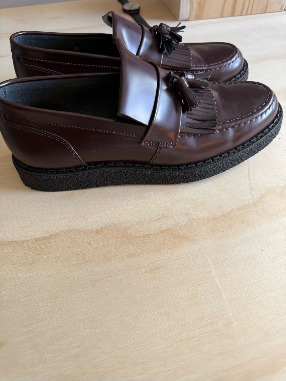 Fred Perry Men's Tassel Loafers in Burgundy Brown George Cox collaboration - Picture 9 of 9